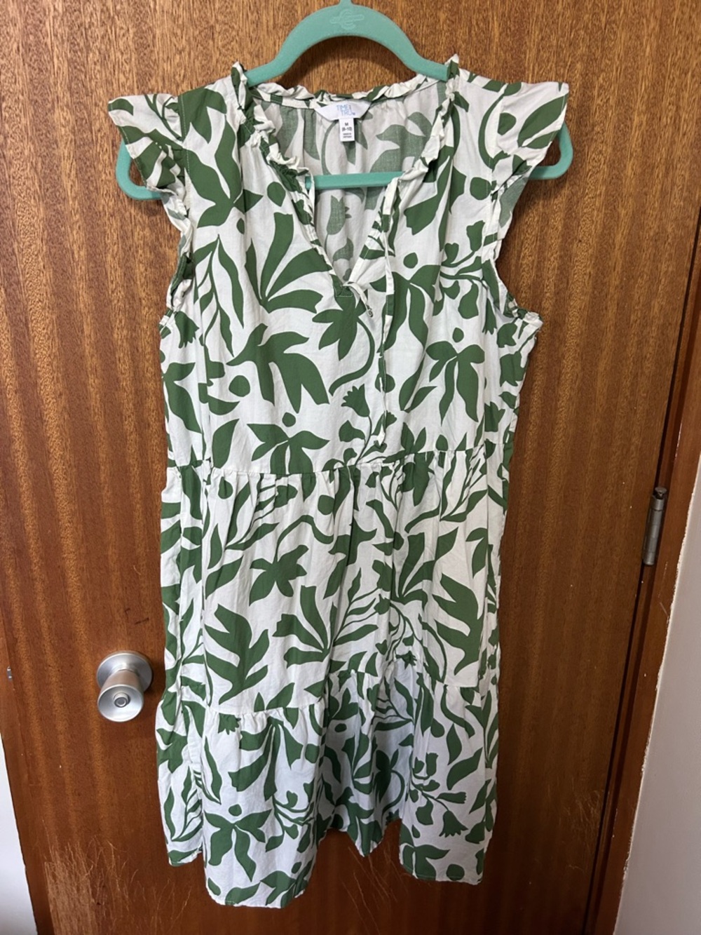 Time and Tru White Dress with Green Botanical Print